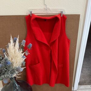 Eileen Fisher 100% Boiled Wool Red Sleeveless Shawl Collar Cardigan Sz Small